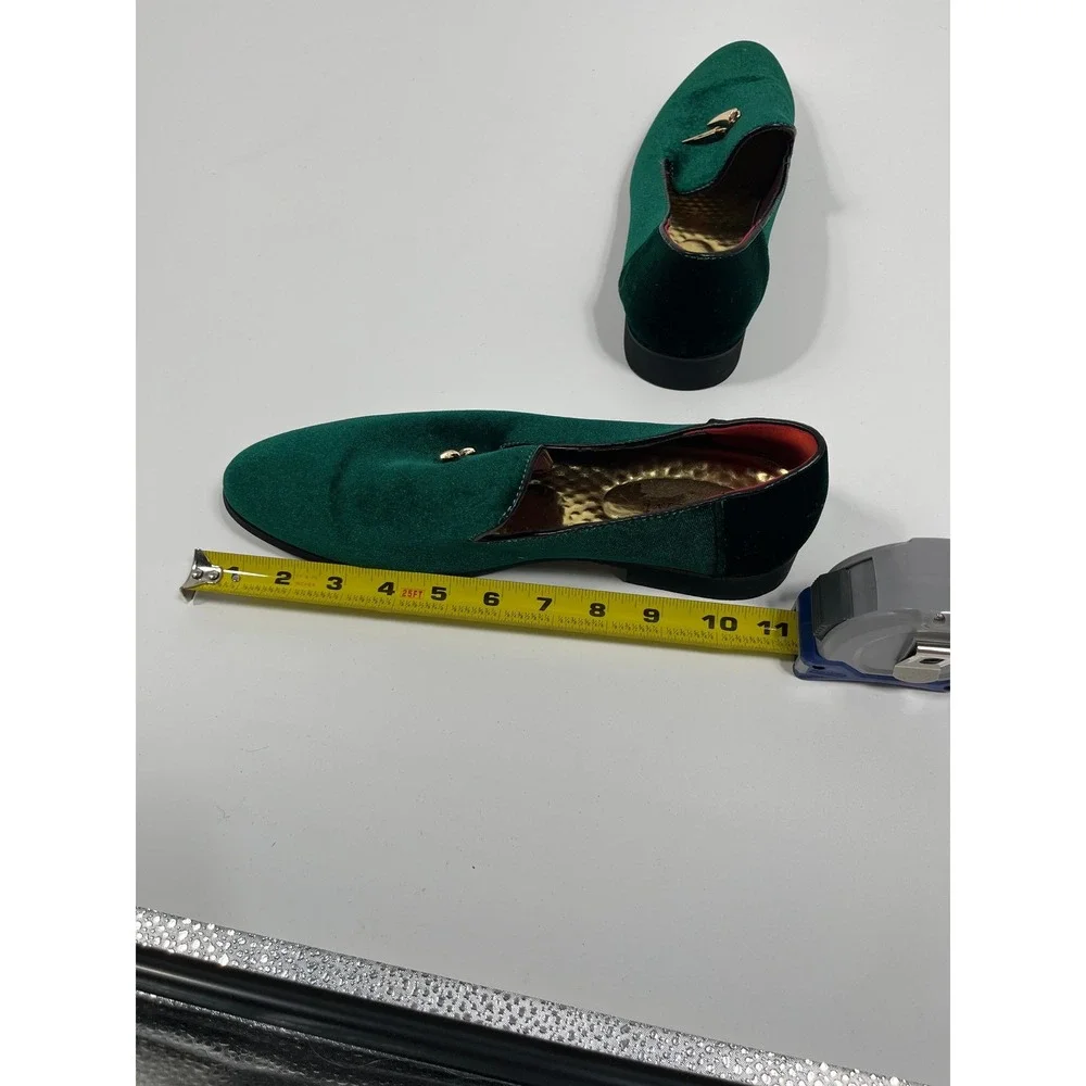 Mens Slip On Loafers 12.5 Green Velvet Formal Event Black Tie Wedding Guest